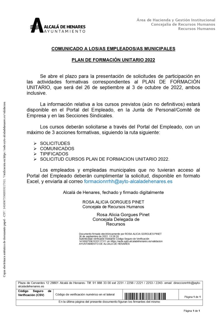 Plan De Formación Unitario 2022 Ccoo Ayto Alcalá De Henares 7978