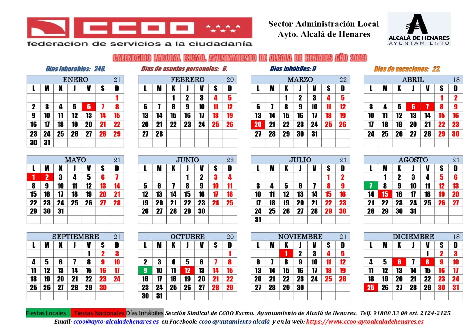 Calendario Laboral CCOO Ayto. Alcalá de Henares